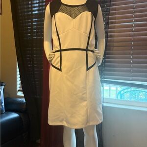 Bisou Bisou Cream and White Long Sleeve Sheath Dress